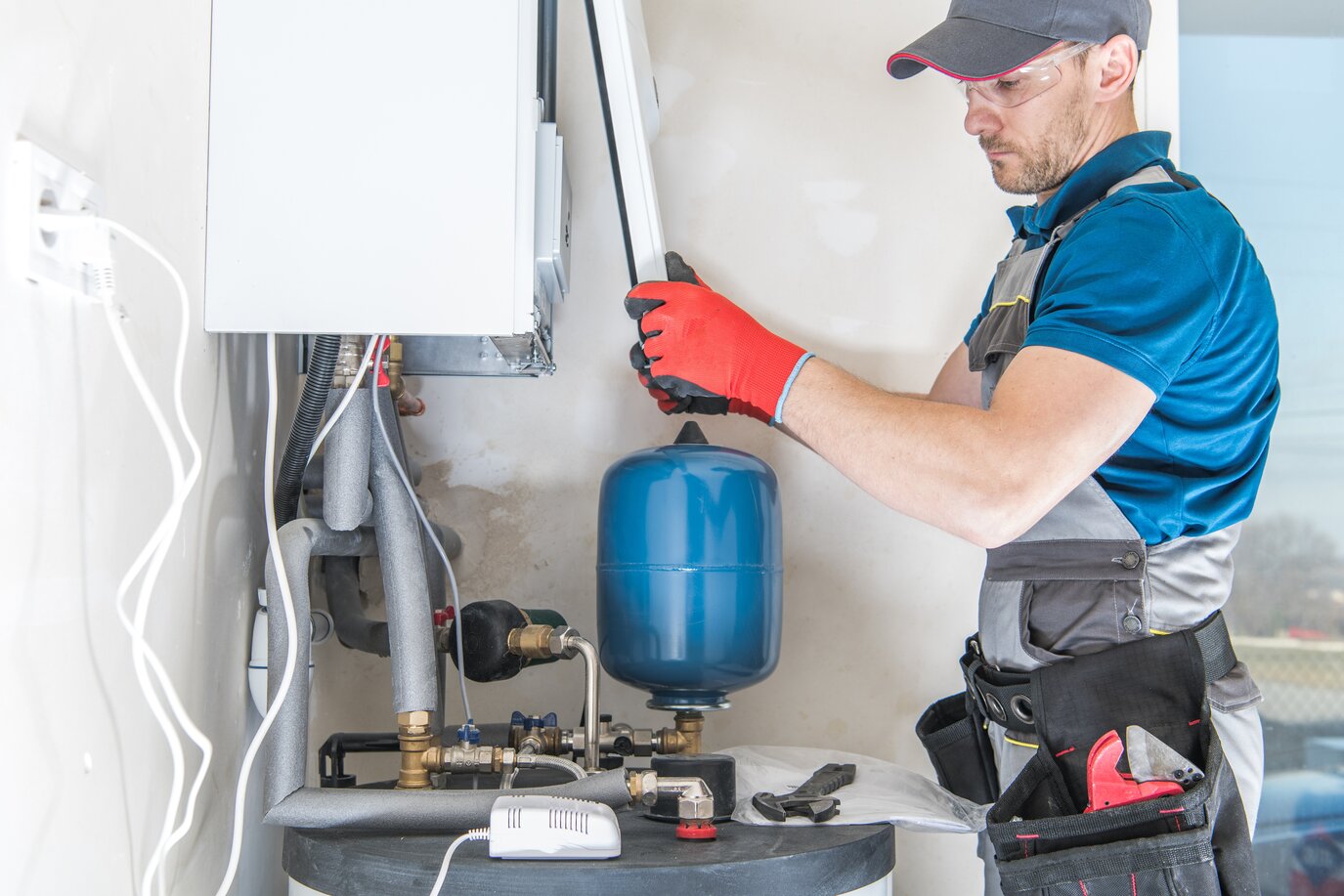 professional installing furnace